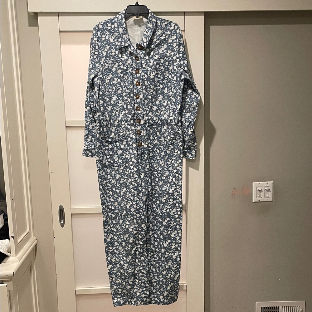 Sezane Michel Floral Button-Up Maxi Jumpsuit one piece, size 46, EUC